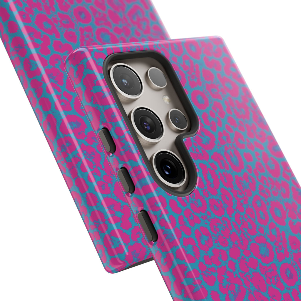 Pink Blue Leopard Tough Phone Case iPhone, Galaxy, or Google Pixel