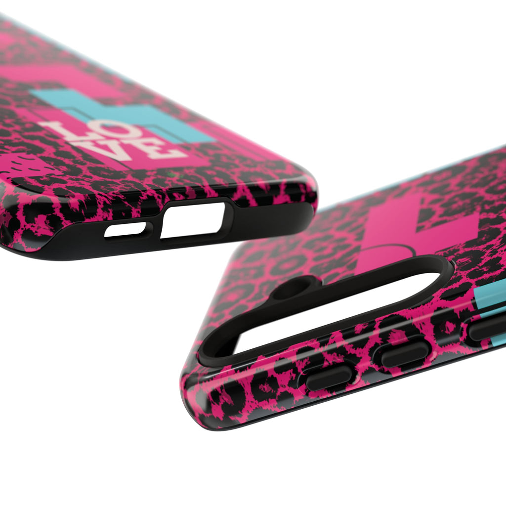 Pink Love Retro Blocks Leopard RG Tough Phone Case for iPhone, Galaxy, or Google Pixel