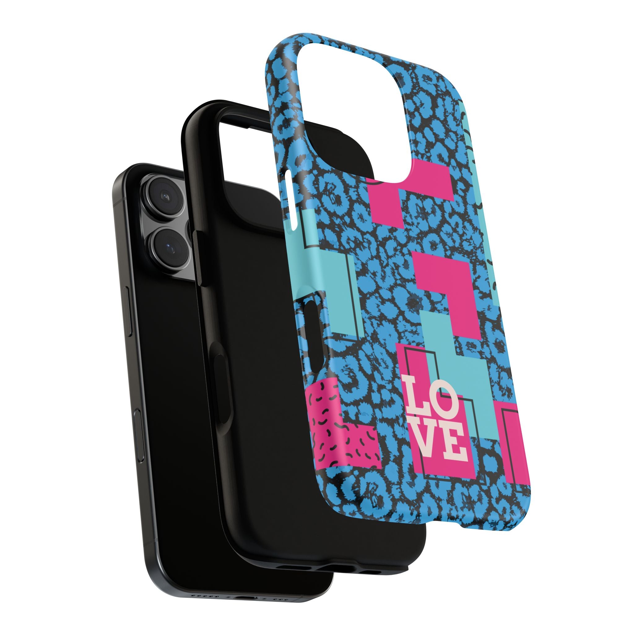 LOVE Blue Leopard 80s Vibe Tough Case for iPhone, Galaxy, or Google Pixel