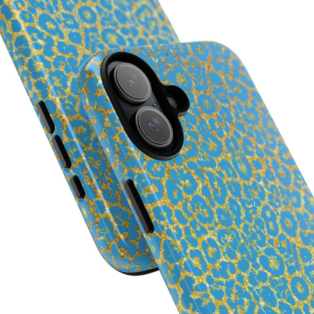 Blue Gold Leopard Tough Phone Case for iPhone, Galaxy, or Google Pixel