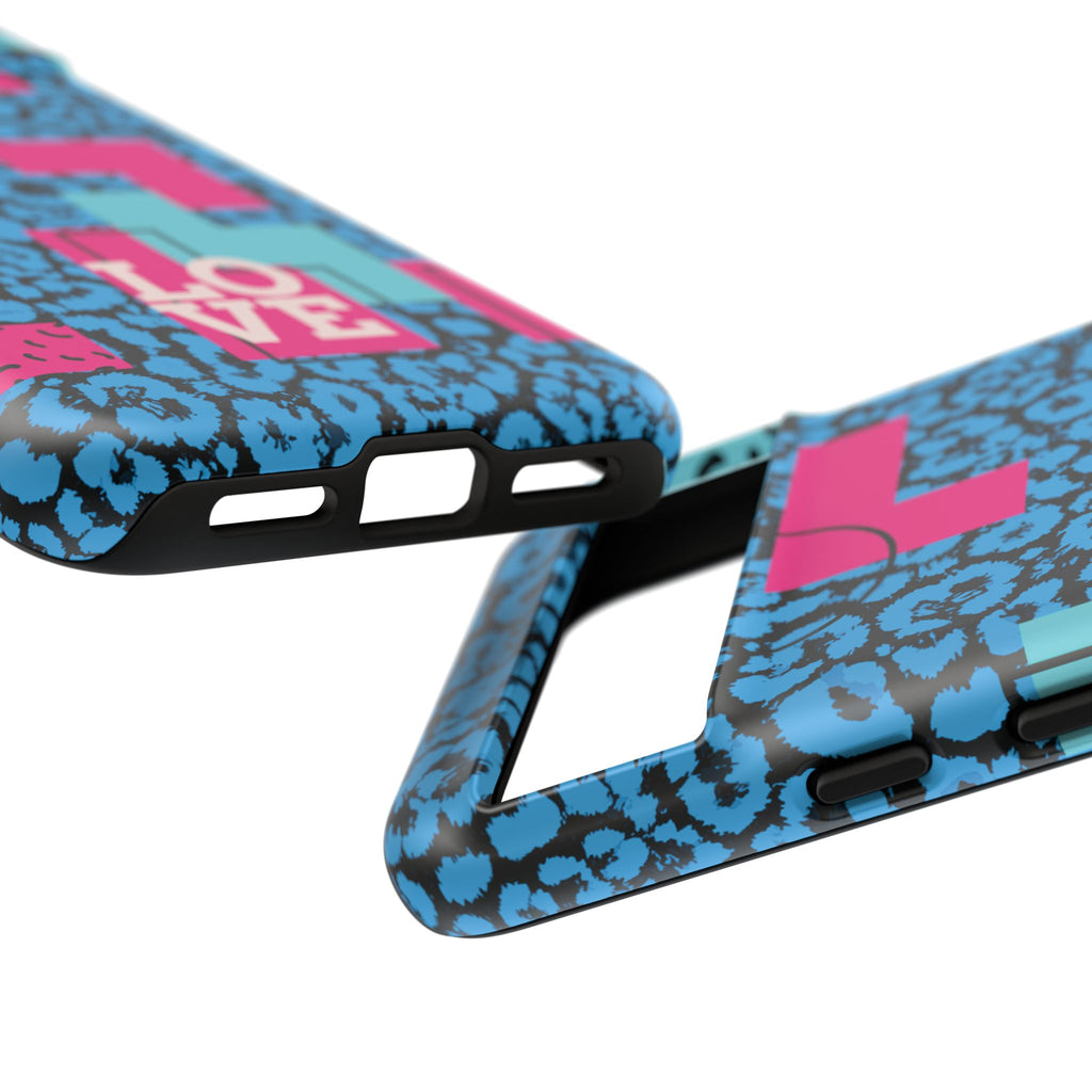 LOVE Blue Leopard 80s Vibe Tough Case for iPhone, Galaxy, or Google Pixel