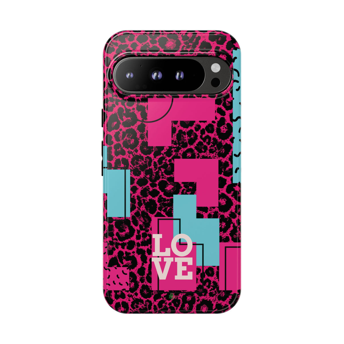 Pink Love Retro Blocks Leopard RG Tough Phone Case for iPhone, Galaxy, or Google Pixel