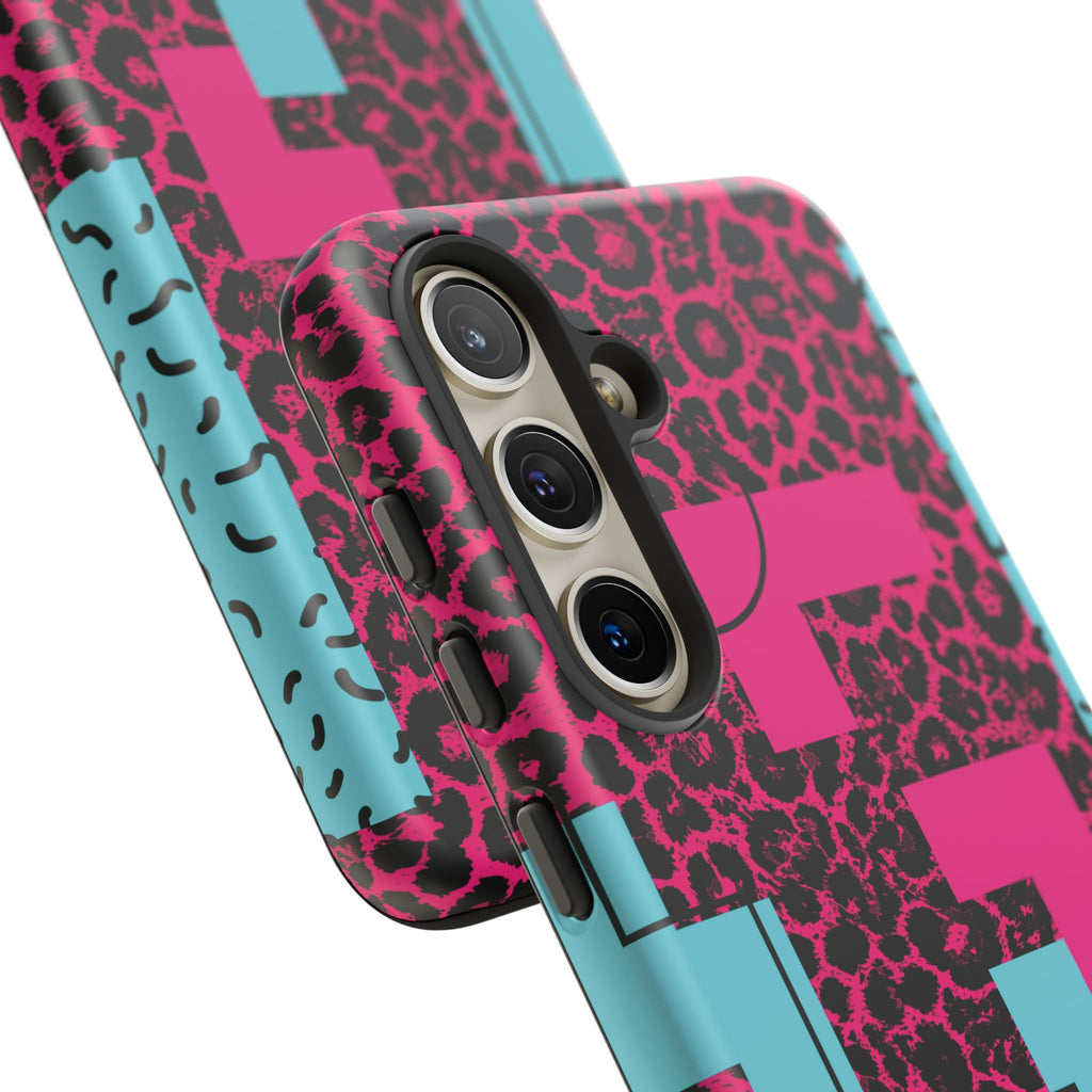Pink Love Retro Blocks Leopard RG Tough Phone Case for iPhone, Galaxy, or Google Pixel