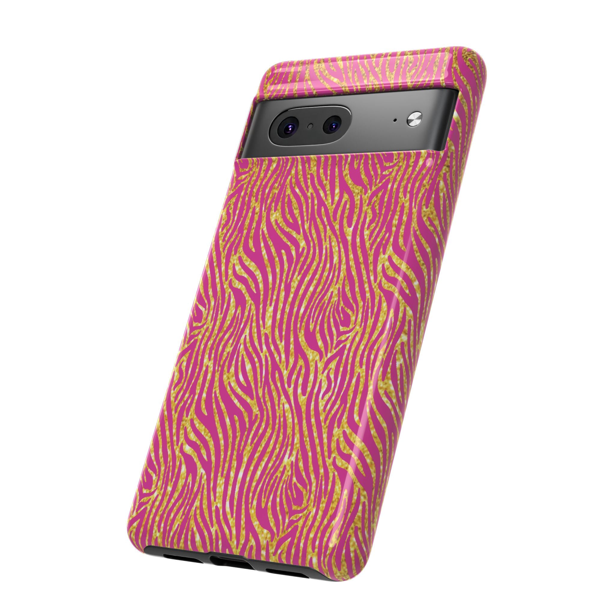 Pink Gold Zebra Print Tough Case for iPhone, Galaxy, or Google Pixel