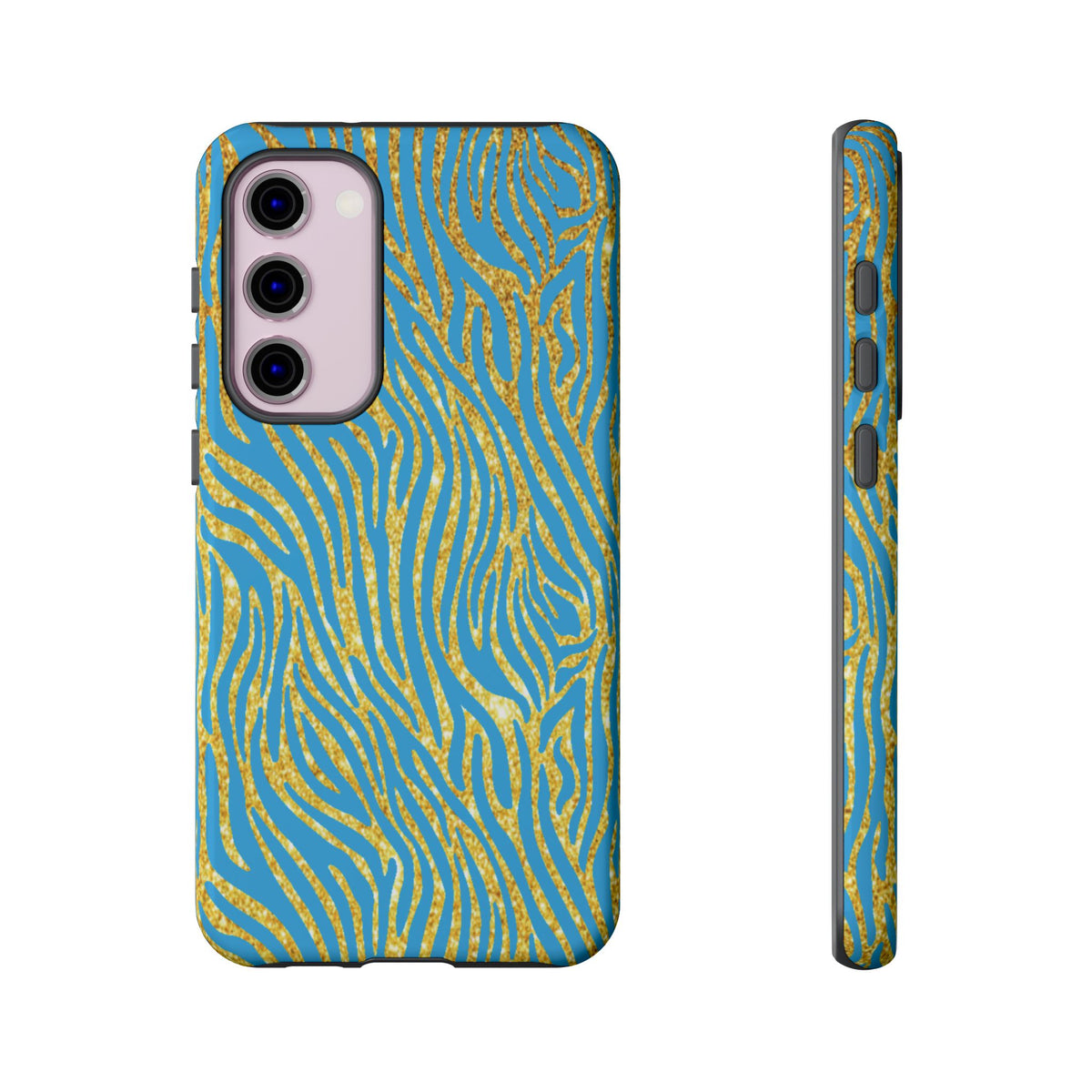 Blue Gold Zebra Tough Case for iPhone, Galaxy, or Google Pixel