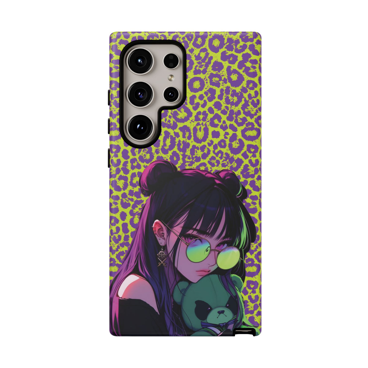 Purple Neon Lime Leopard Kz Tough Case for iPhone, Galaxy, or Google Pixel