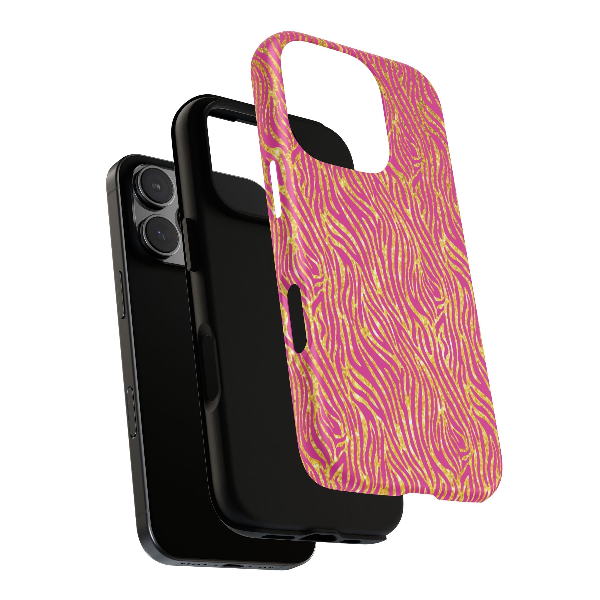 Pink Gold Zebra Print Tough Case for iPhone, Galaxy, or Google Pixel