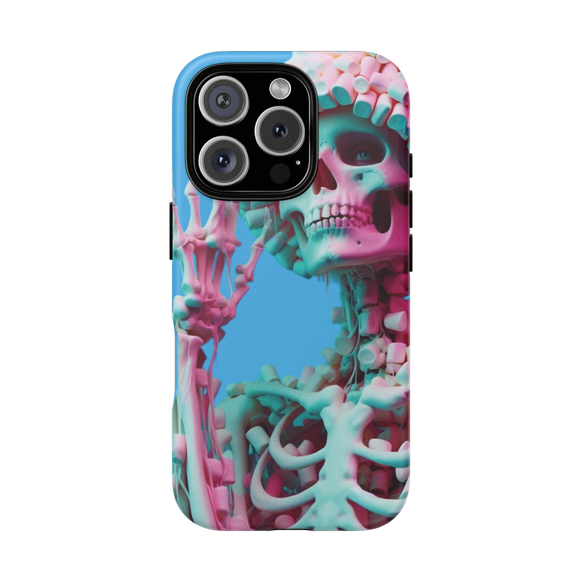 Neon Pink Skeleton Blue Tough Phone Case for iPhone, Galaxy or Google Pixel