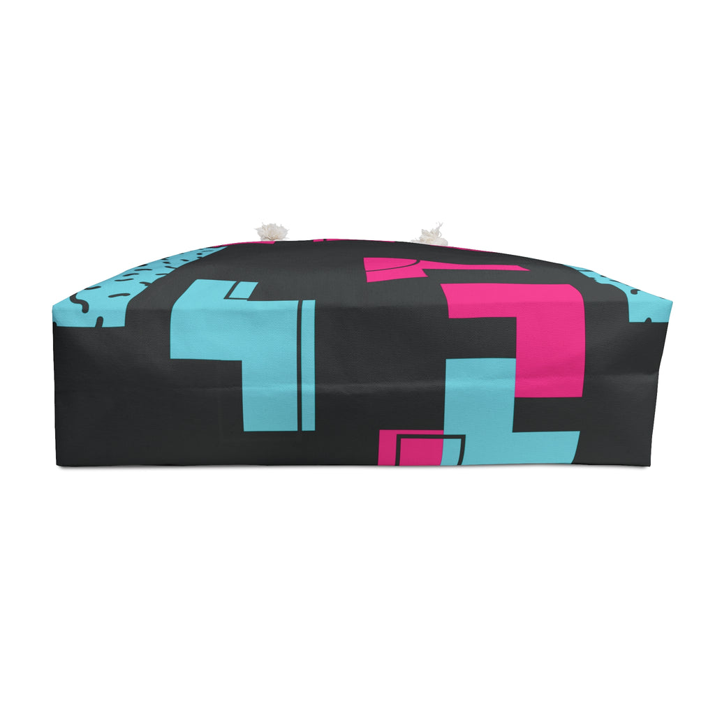 Retro Blocks Black Eco-Friendly Weekender Bag, Travel Tote, Beach Bag
