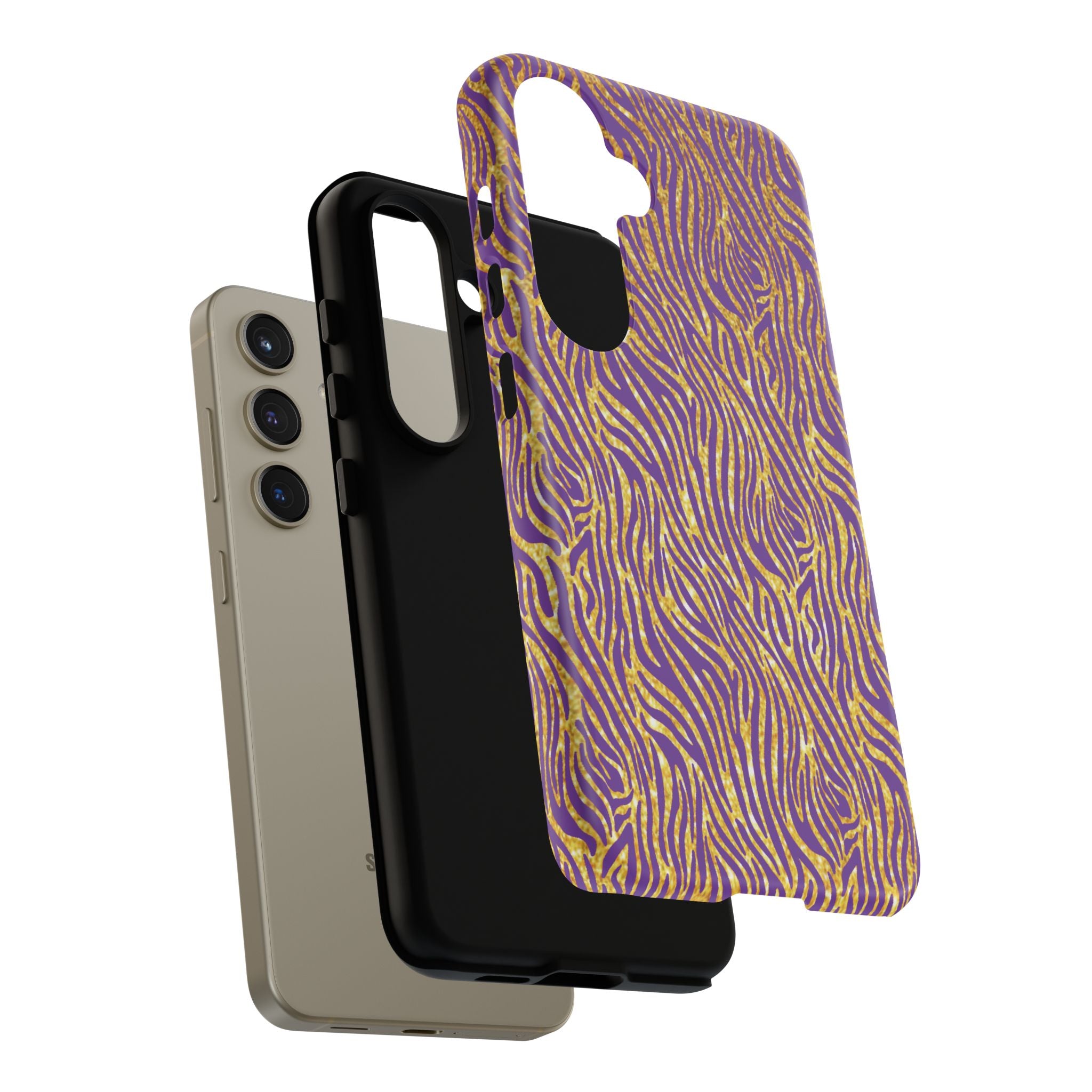 Vibrant Purple Gold Zebra Tough Phone Case iPhone, Galaxy, or Google Pixel