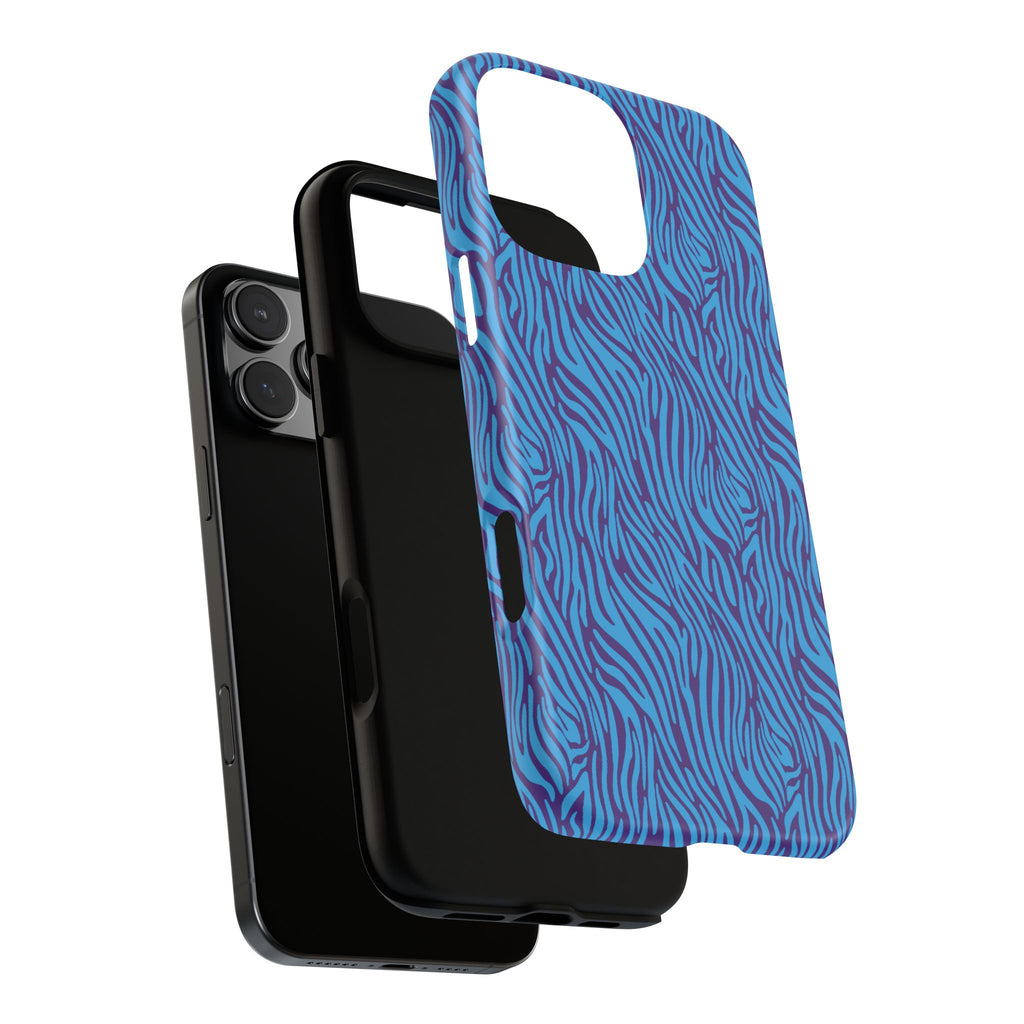 Zebra Print Blue and Purple Tough Case for iPhone, Galaxy or Google Pixel