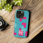LOVE Aqua Blue Leopard RG Tough Phone Case iPhone, Galaxy, or Google Pixel