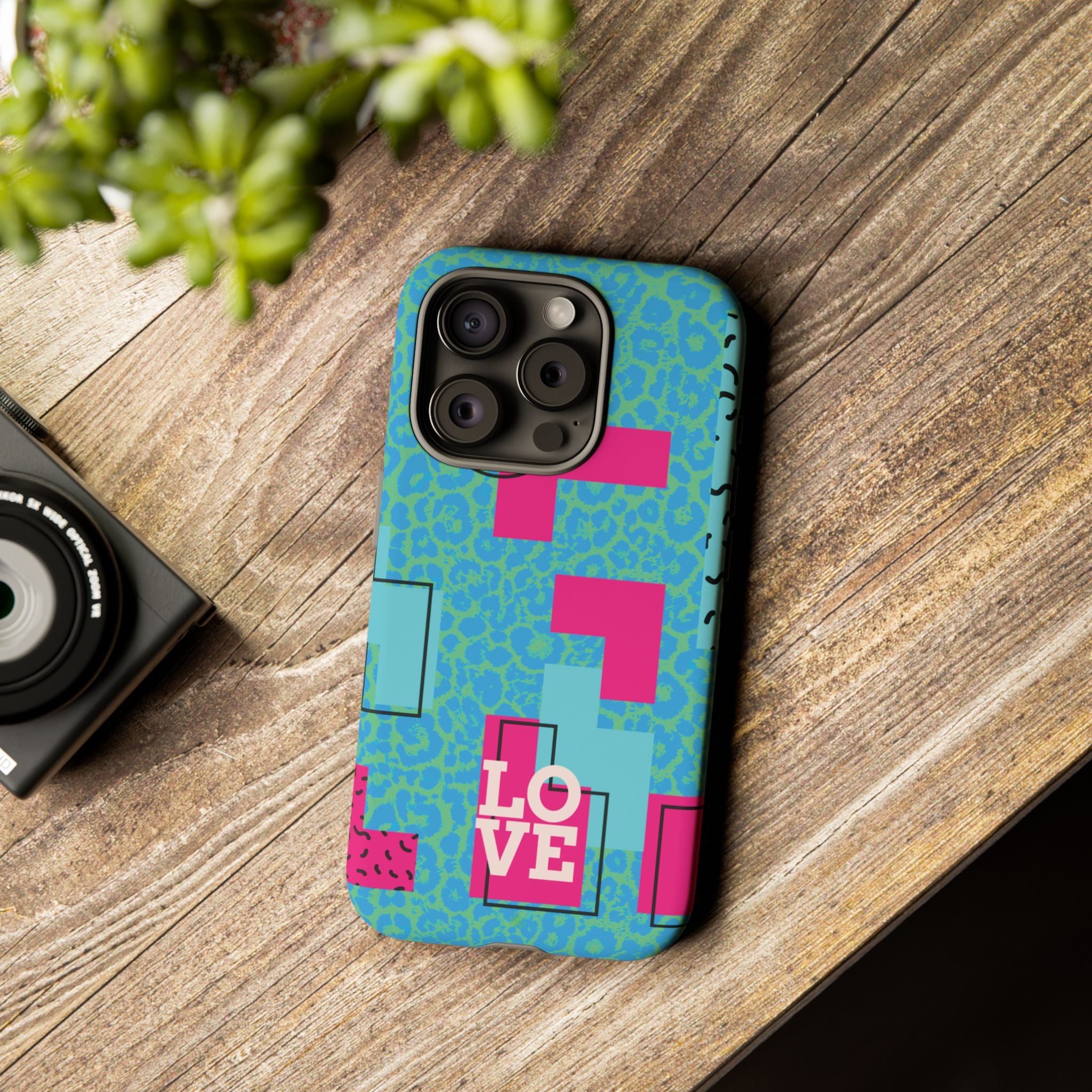 LOVE Aqua Blue Leopard RG Tough Phone Case iPhone, Galaxy, or Google Pixel