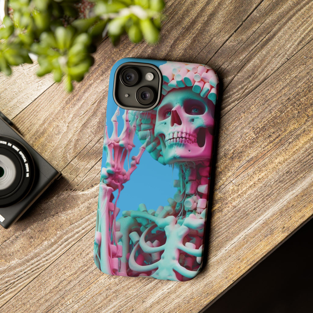 Neon Pink Skeleton Blue Tough Phone Case for iPhone, Galaxy or Google Pixel