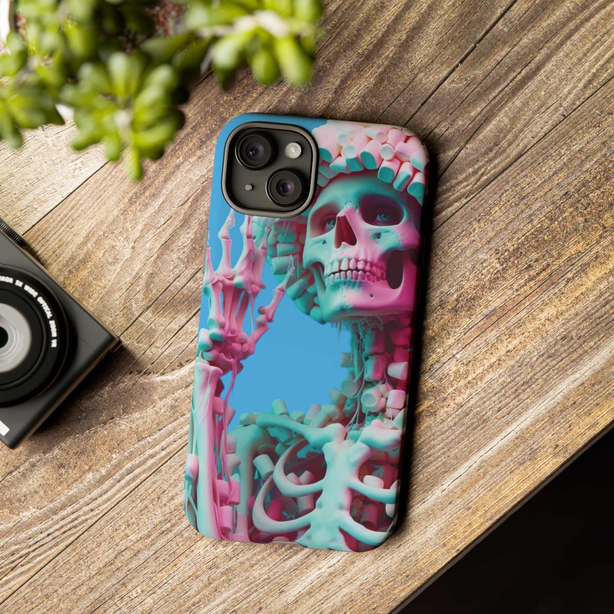 Neon Pink Skeleton Blue Tough Phone Case for iPhone, Galaxy or Google Pixel