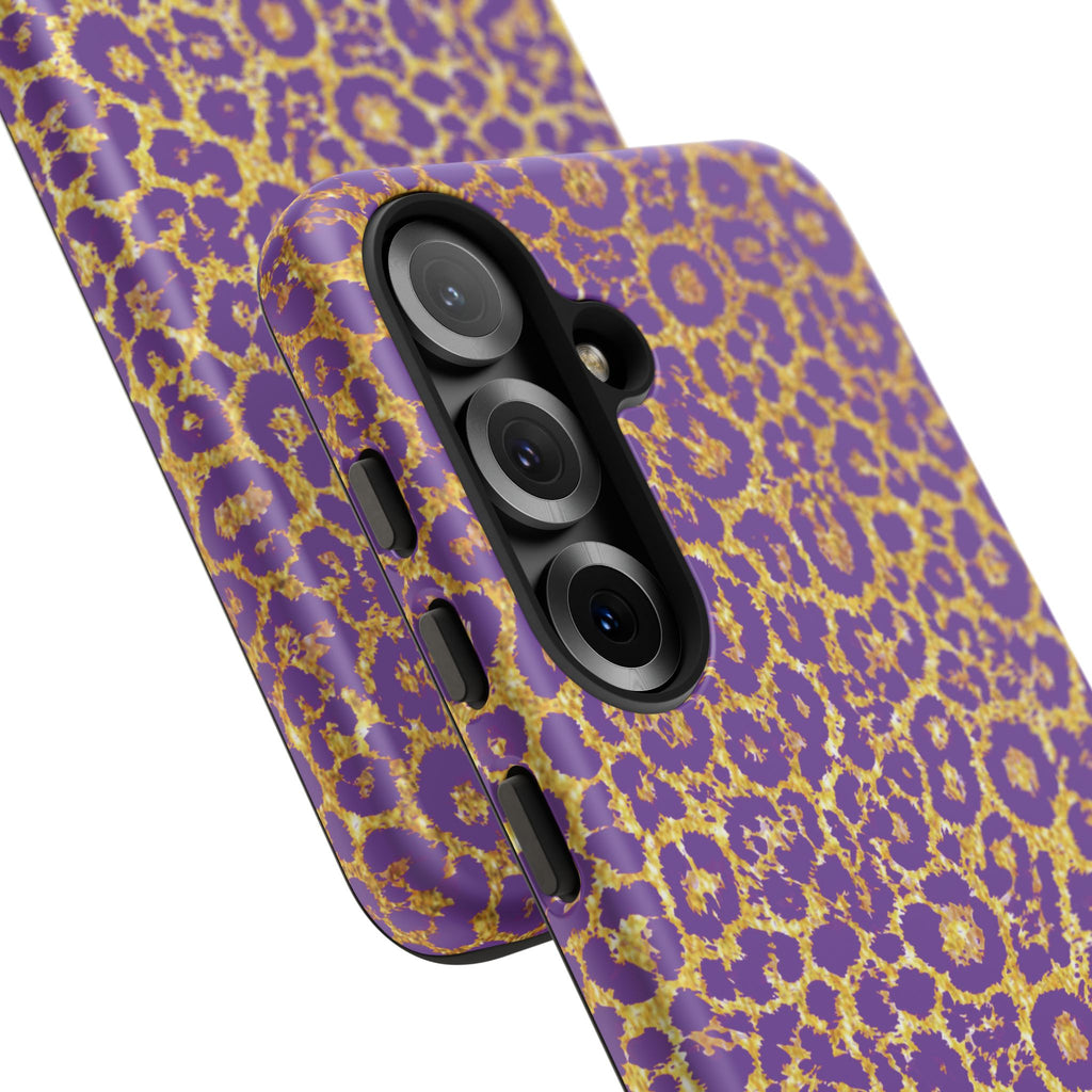 Purple Gold Leopard Tough Phone Case for iPhone, Galaxy, or Google Pixel