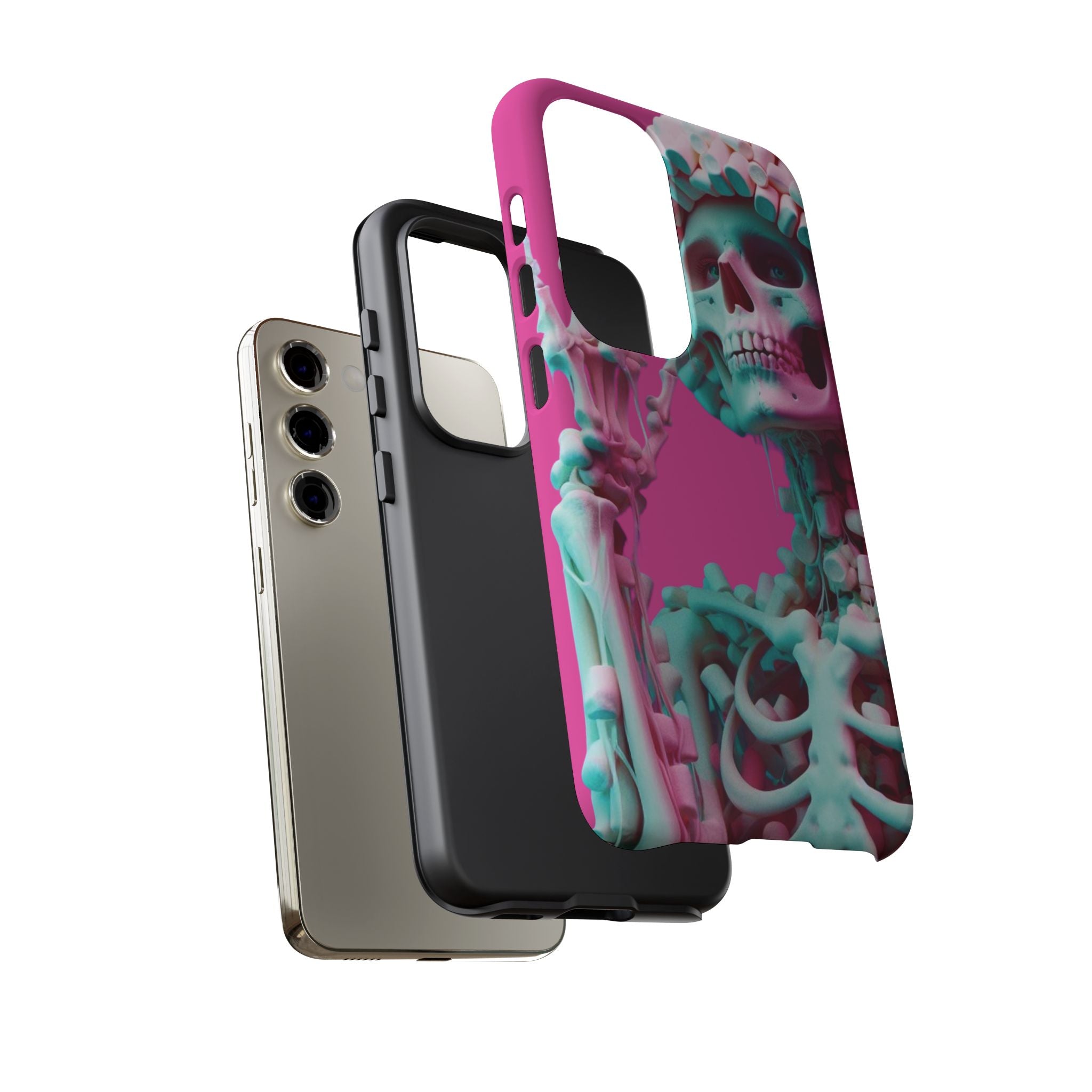 Neon Pink Skeleton Tough Phone Case for iPhone, Galaxy and Google Pixel