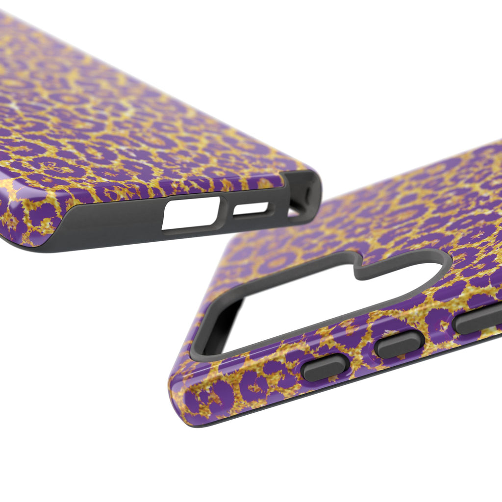 Purple Gold Leopard Tough Phone Case for iPhone, Galaxy, or Google Pixel