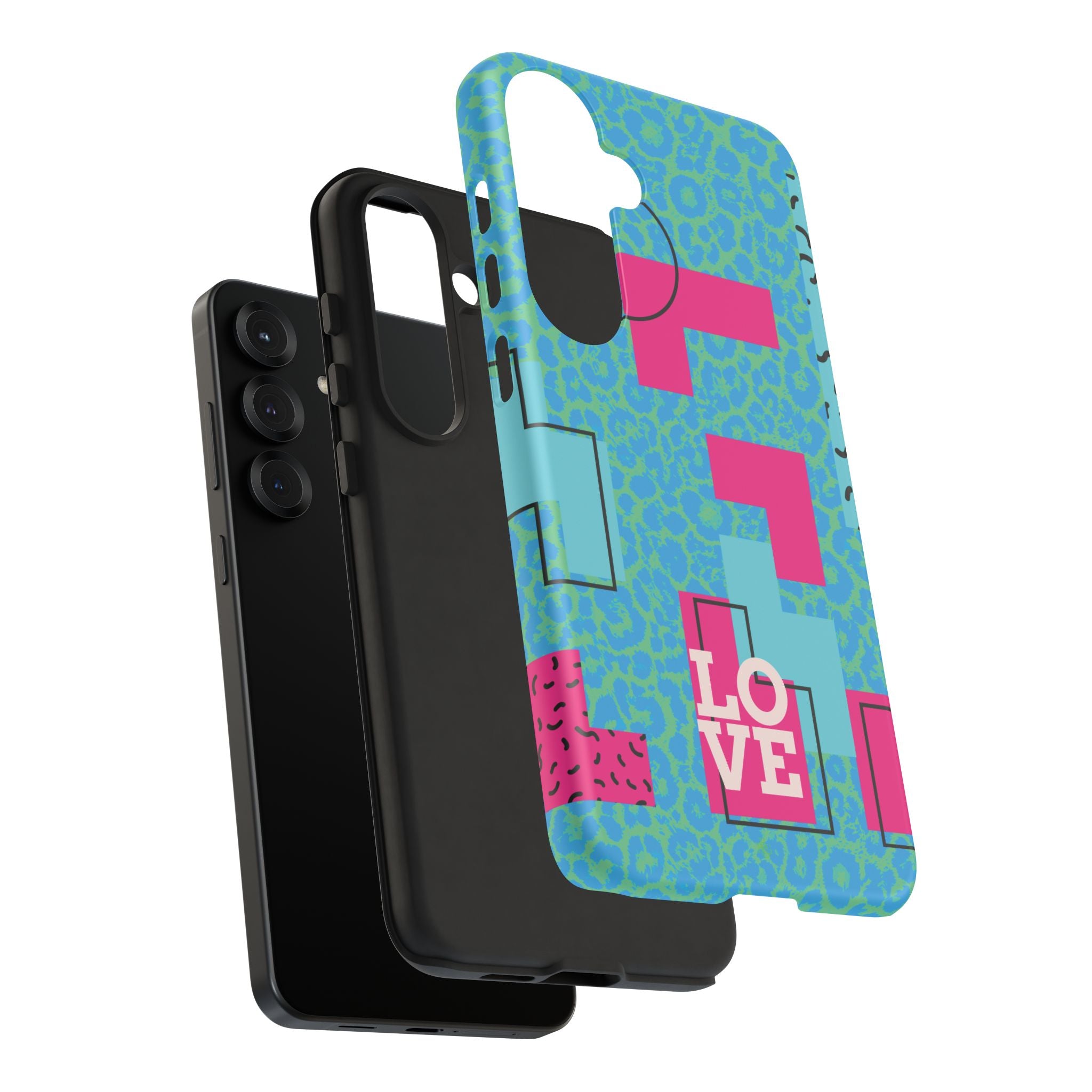 LOVE Aqua Blue Leopard RG Tough Phone Case iPhone, Galaxy, or Google Pixel