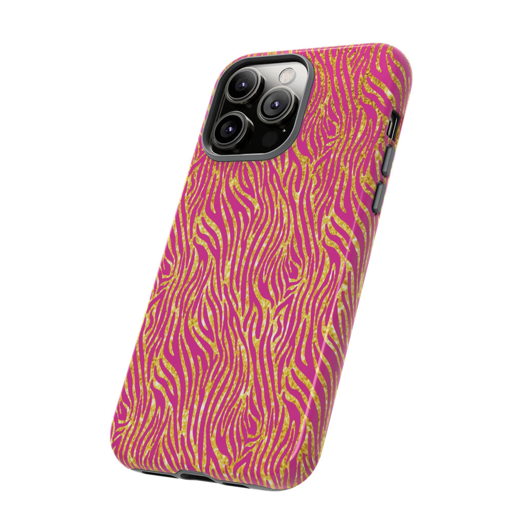 Pink Gold Zebra Print Tough Case for iPhone, Galaxy, or Google Pixel