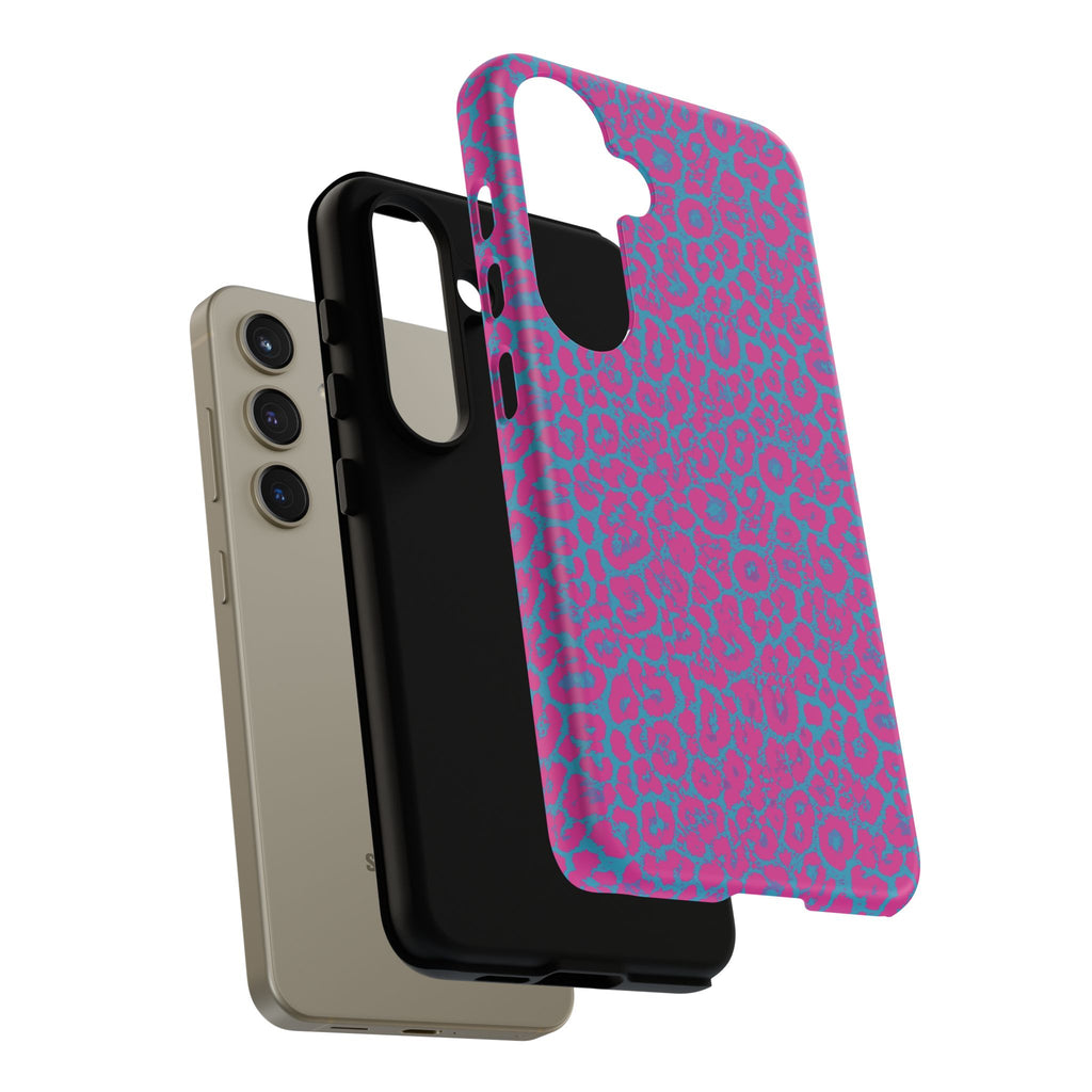 Pink Blue Leopard Tough Phone Case iPhone, Galaxy, or Google Pixel