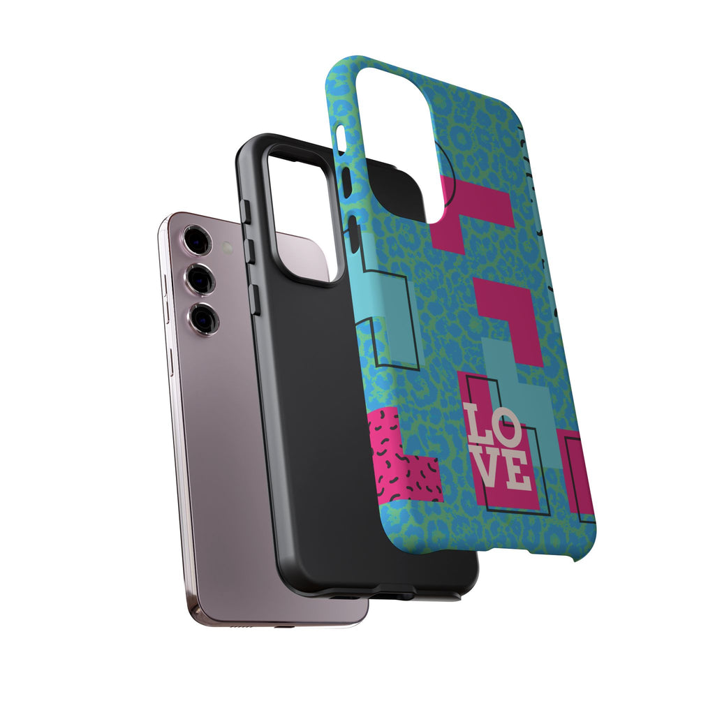 LOVE Aqua Blue Leopard RG Tough Phone Case iPhone, Galaxy, or Google Pixel