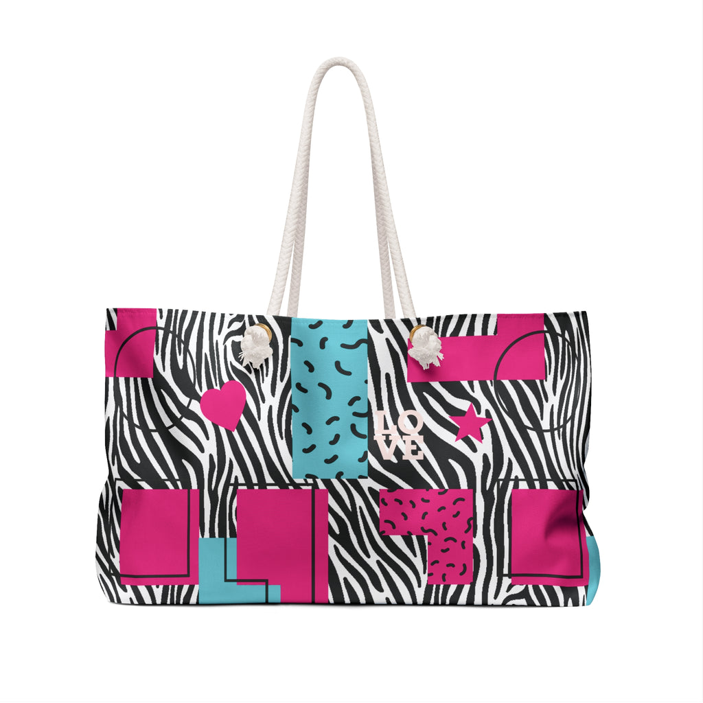 LOVE Retro Blocks Zebra Eco-Friendly Weekender Bag, Travel Tote, Beach Bag