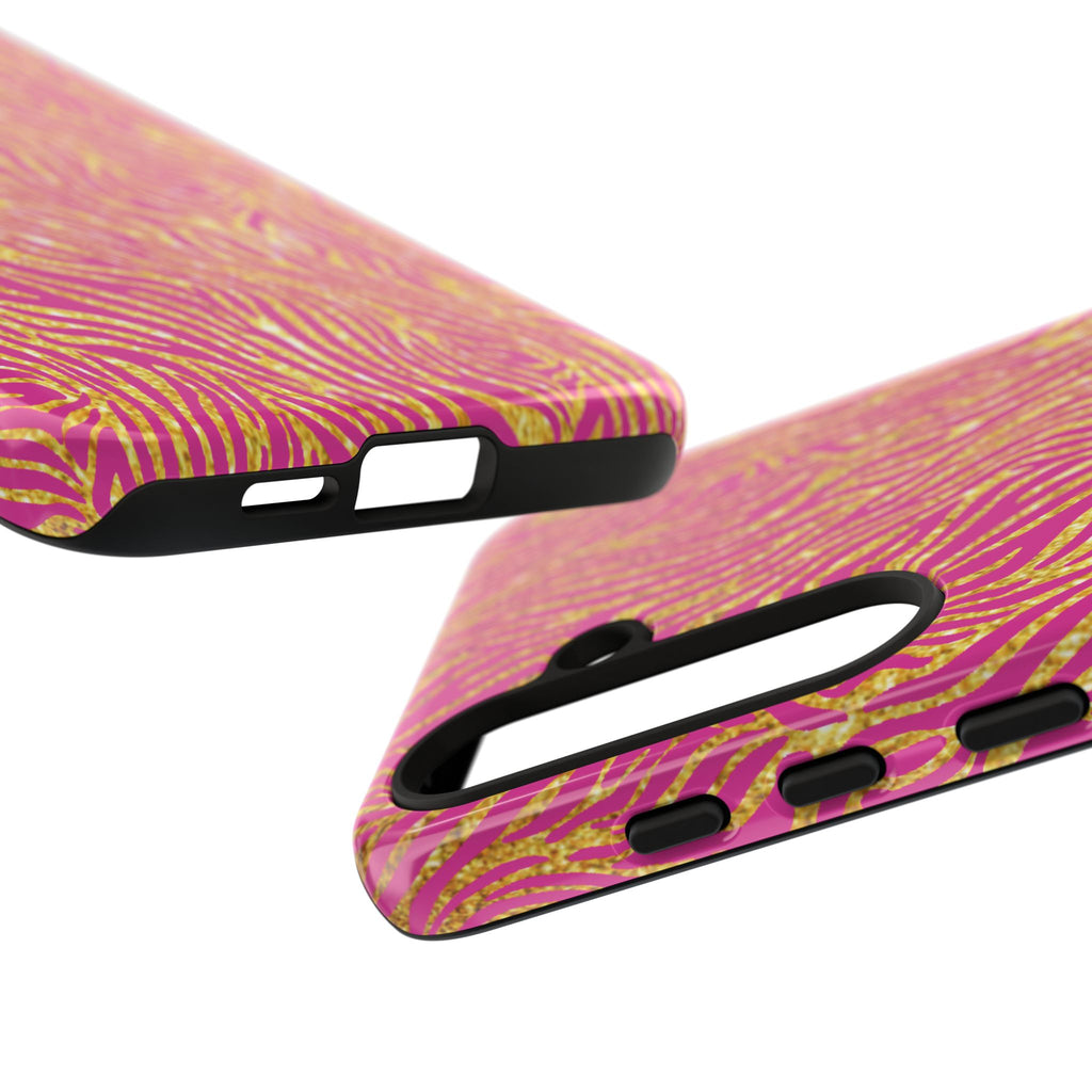 Pink Gold Zebra Print Tough Case for iPhone, Galaxy, or Google Pixel