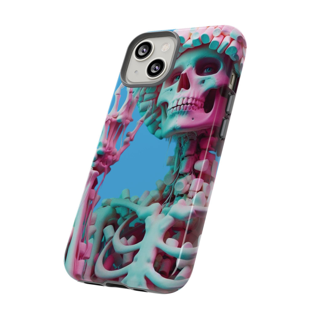 Neon Pink Skeleton Blue Tough Phone Case for iPhone, Galaxy or Google Pixel