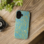 Blue Gold Zebra Tough Case for iPhone, Galaxy, or Google Pixel