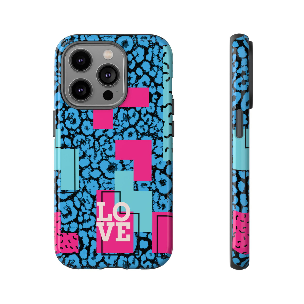 LOVE Blue Leopard 80s Vibe Tough Case for iPhone, Galaxy, or Google Pixel