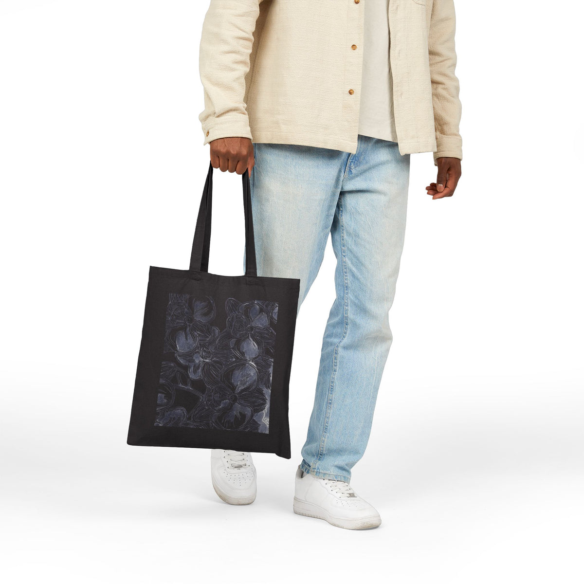 Orchids Print Cotton Canvas Tote Bag