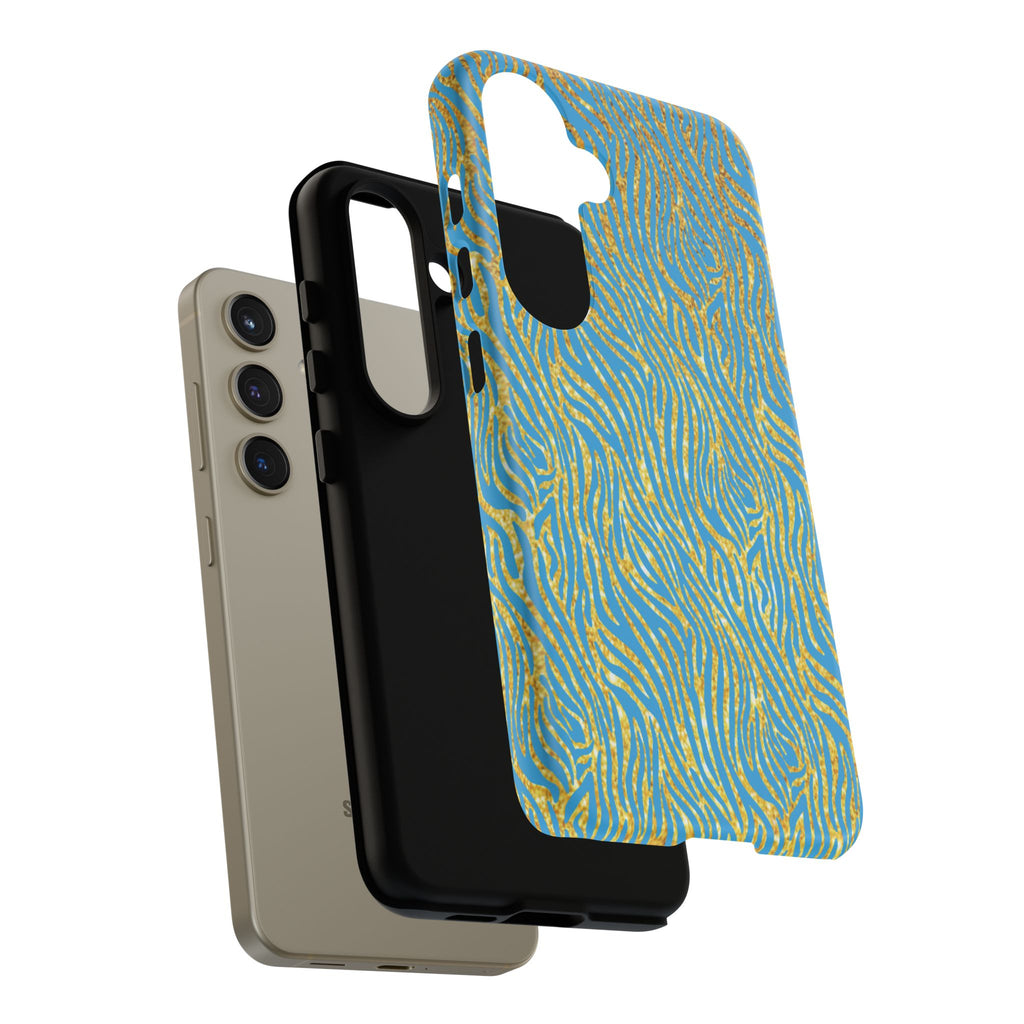 Blue Gold Zebra Tough Case for iPhone, Galaxy, or Google Pixel