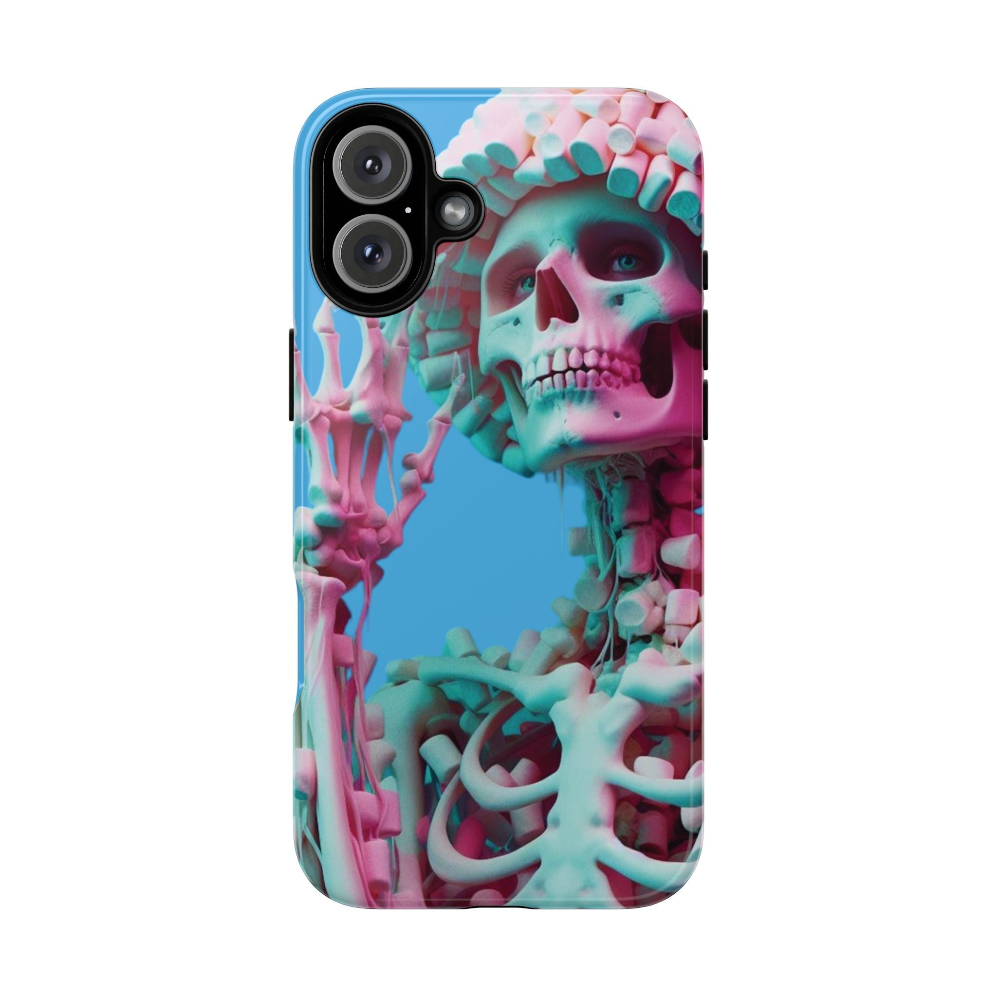 Neon Pink Skeleton Blue Tough Phone Case for iPhone, Galaxy or Google Pixel