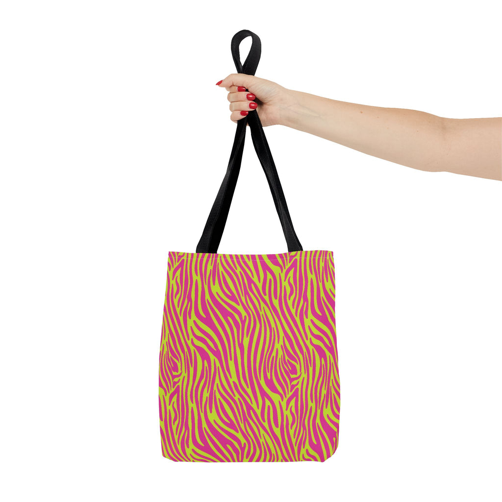 Neon Pink Lime Zebra Tote Bags