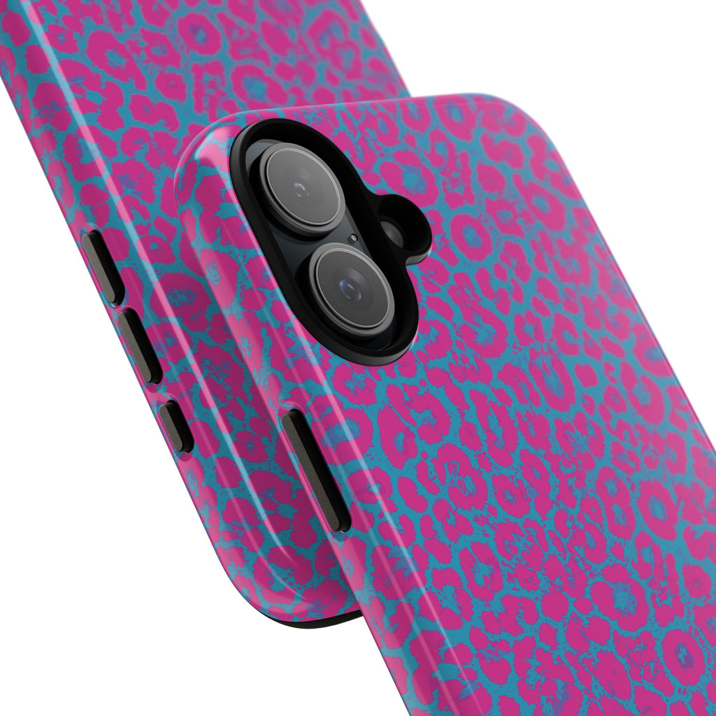 Pink Blue Leopard Tough Phone Case iPhone, Galaxy, or Google Pixel