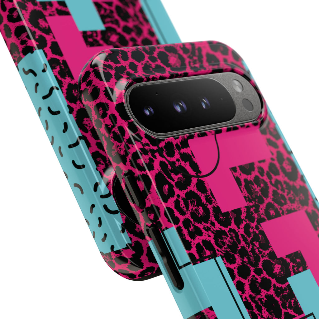 Pink Love Retro Blocks Leopard RG Tough Phone Case for iPhone, Galaxy, or Google Pixel
