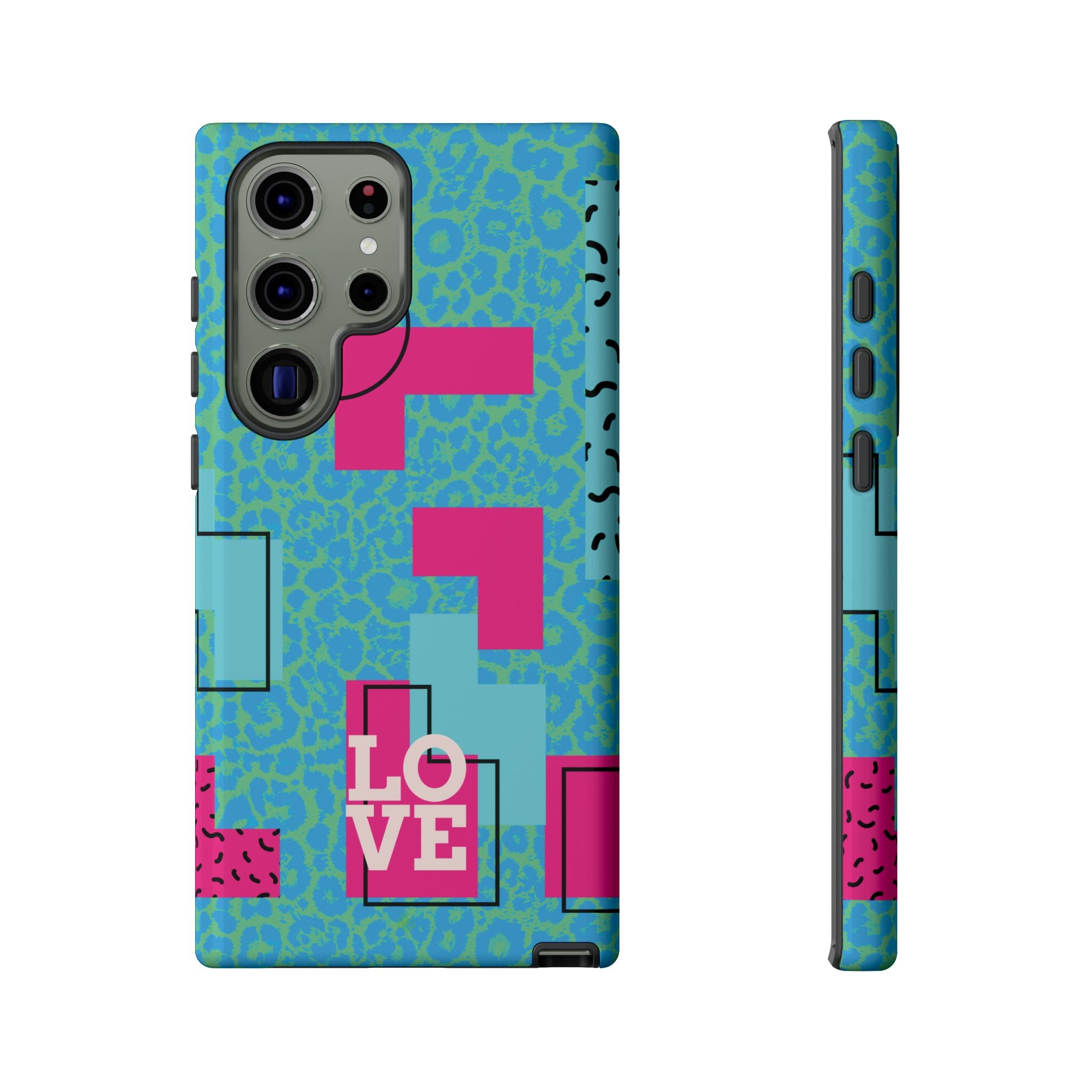 LOVE Aqua Blue Leopard RG Tough Phone Case iPhone, Galaxy, or Google Pixel