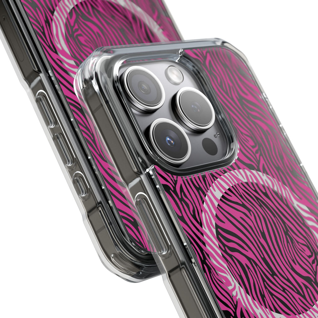 Pink Zebra Magnetic iPhone 14, 15, 16 Series Clear Impact Cases