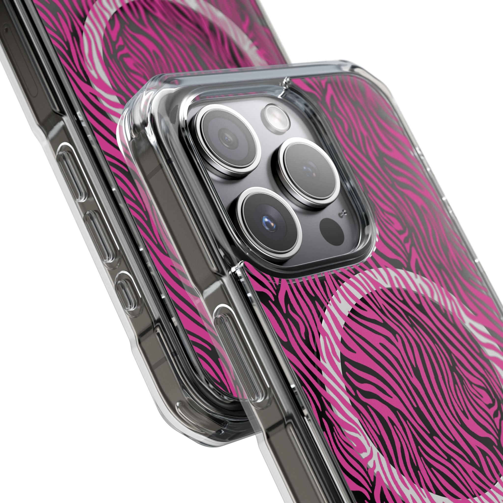 Pink Zebra Magnetic iPhone 14, 15, 16 Series Clear Impact Cases
