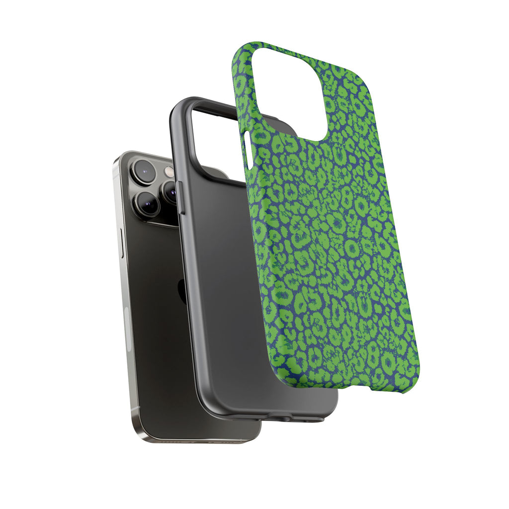 Blue Neon Green  Leopard Tough Phone Case for iPhone, Galaxy, or Google Pixel