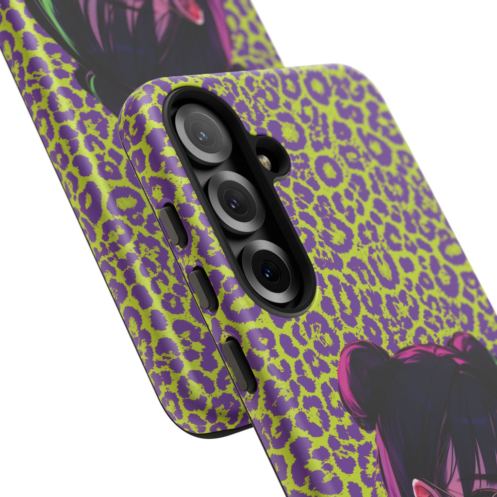 Purple Neon Lime Leopard Kz Tough Case for iPhone, Galaxy, or Google Pixel