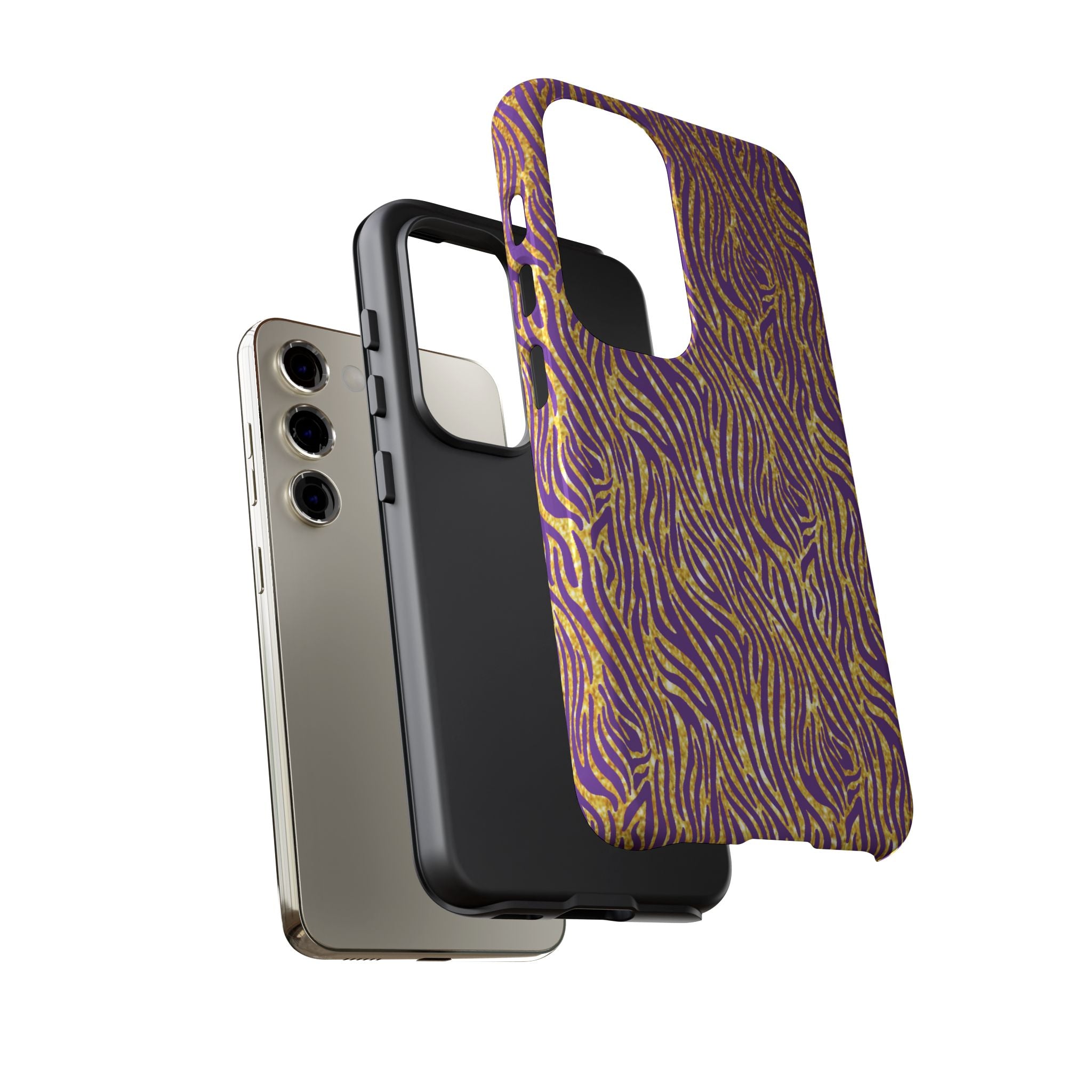 Vibrant Purple Gold Zebra Tough Phone Case iPhone, Galaxy, or Google Pixel