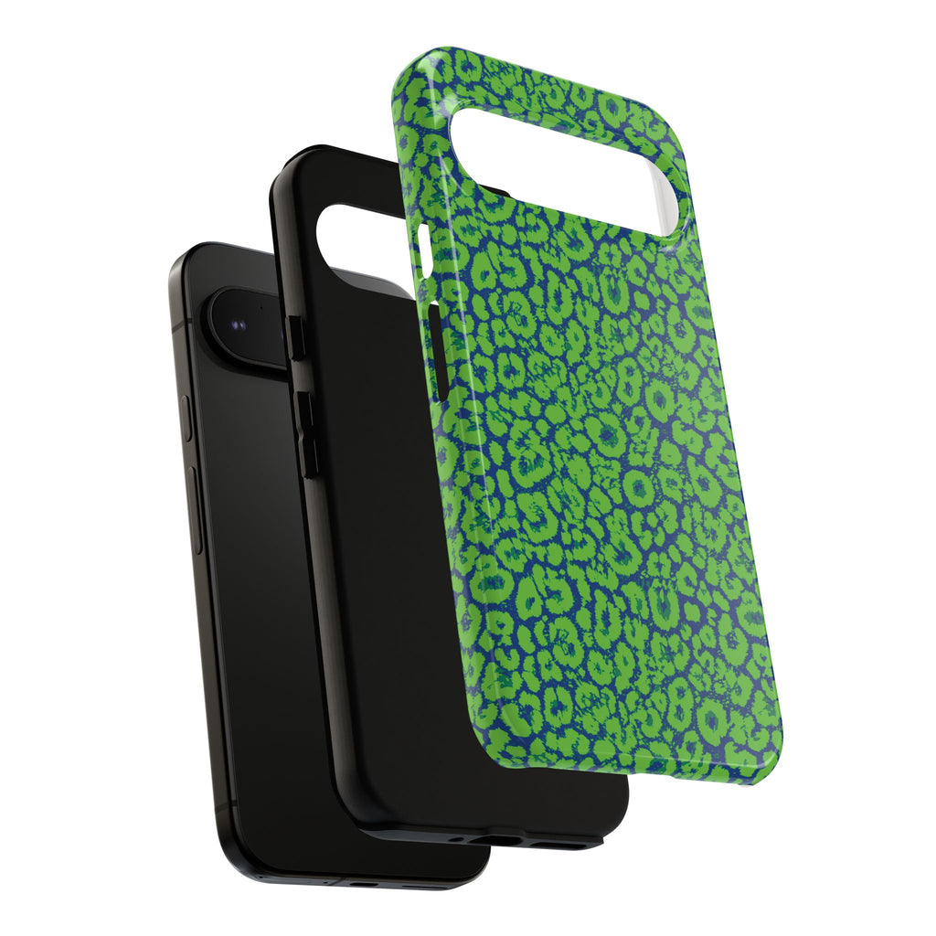 Blue Neon Green  Leopard Tough Phone Case for iPhone, Galaxy, or Google Pixel
