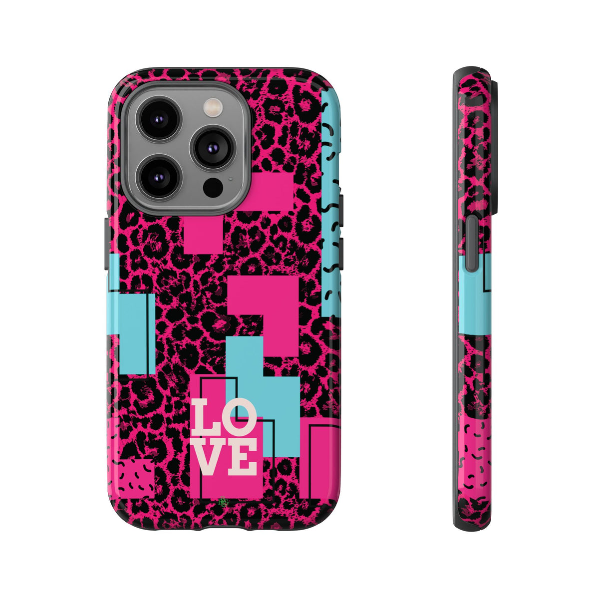 Pink Love Retro Blocks Leopard RG Tough Phone Case for iPhone, Galaxy, or Google Pixel