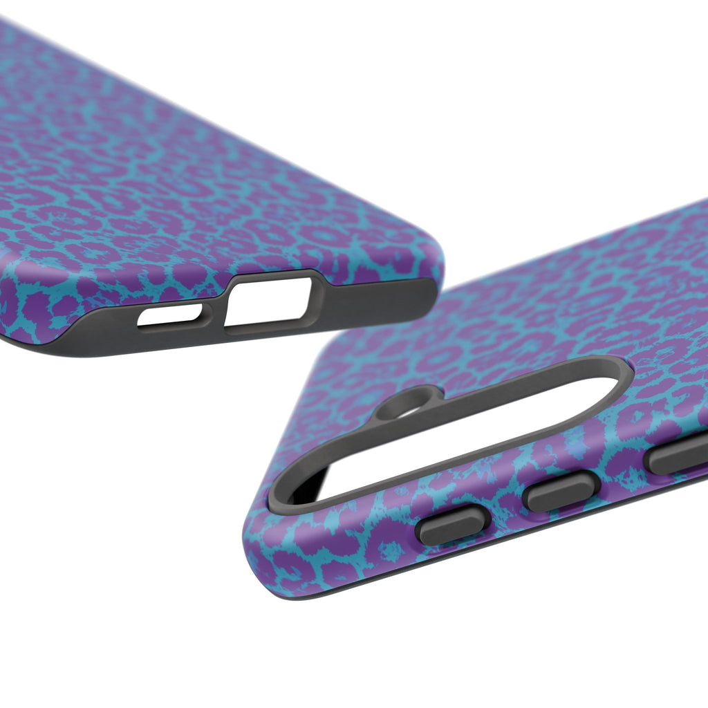 Leopard Printed Purple Blue Tough Phone Case for iPhone, Galaxy, or Google Pixel