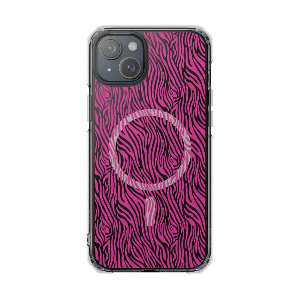 Pink Zebra Magnetic iPhone 14, 15, 16 Series Clear Impact Cases