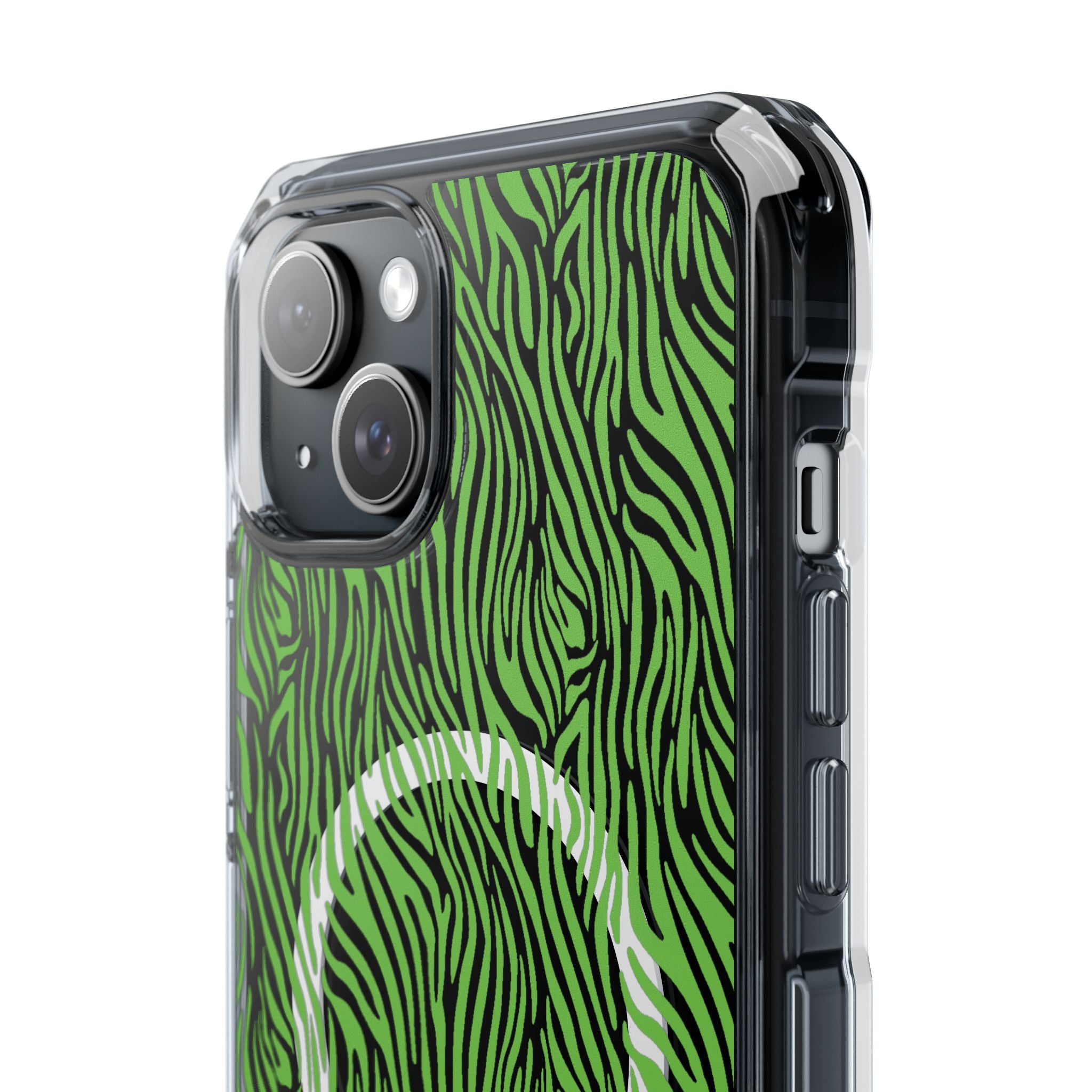 Neon Green Zebra Magnetic iPhone 14, 15, 16 Series Clear Impact Cases