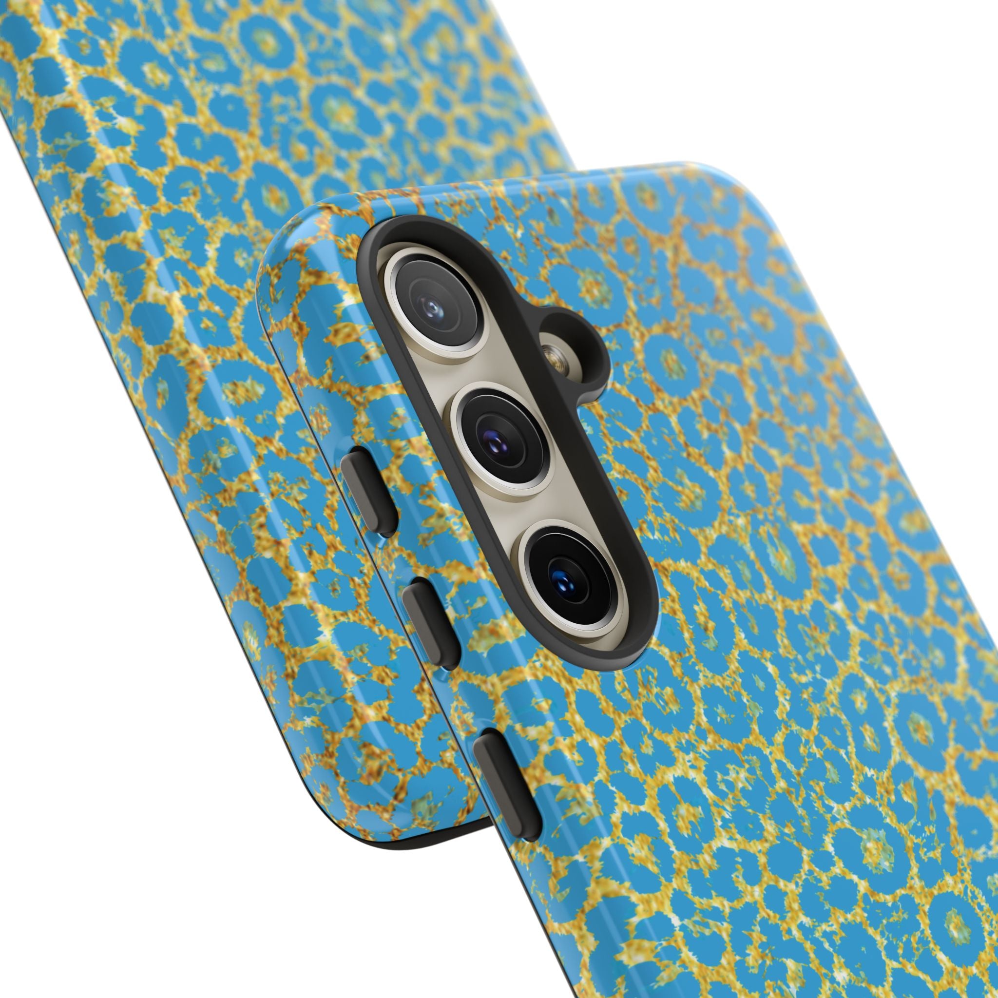 Blue Gold Leopard Tough Phone Case for iPhone, Galaxy, or Google Pixel