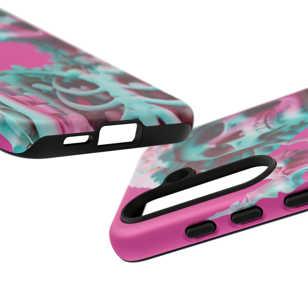 Neon Pink Skeleton Tough Phone Case for iPhone, Galaxy and Google Pixel